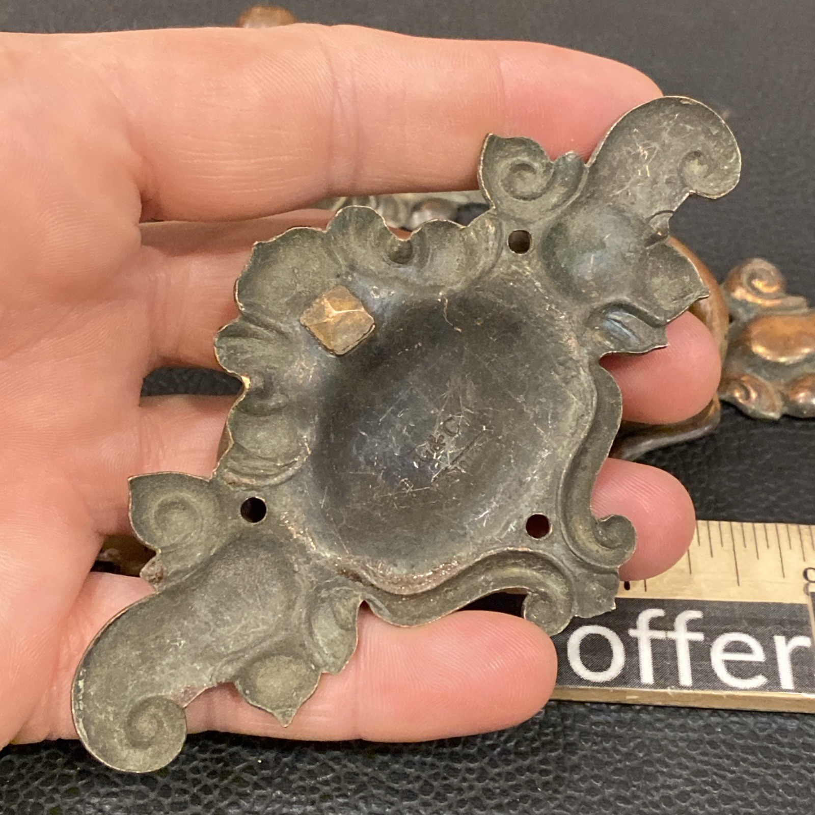 Lot 3 Antique Nouveau Scroll Copper Loop Handle Drop Bail Drawer Pulls Hammer On