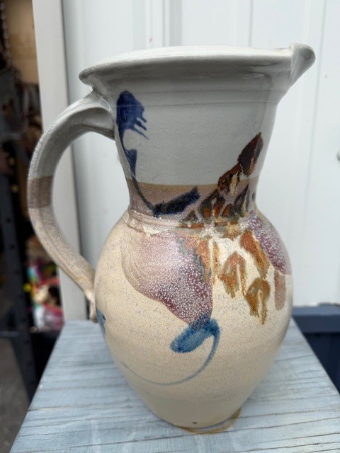 Vintage Studio Pottery Pitcher Signed Art Pottery Vase Hand Thrown 10” Rustic Gl