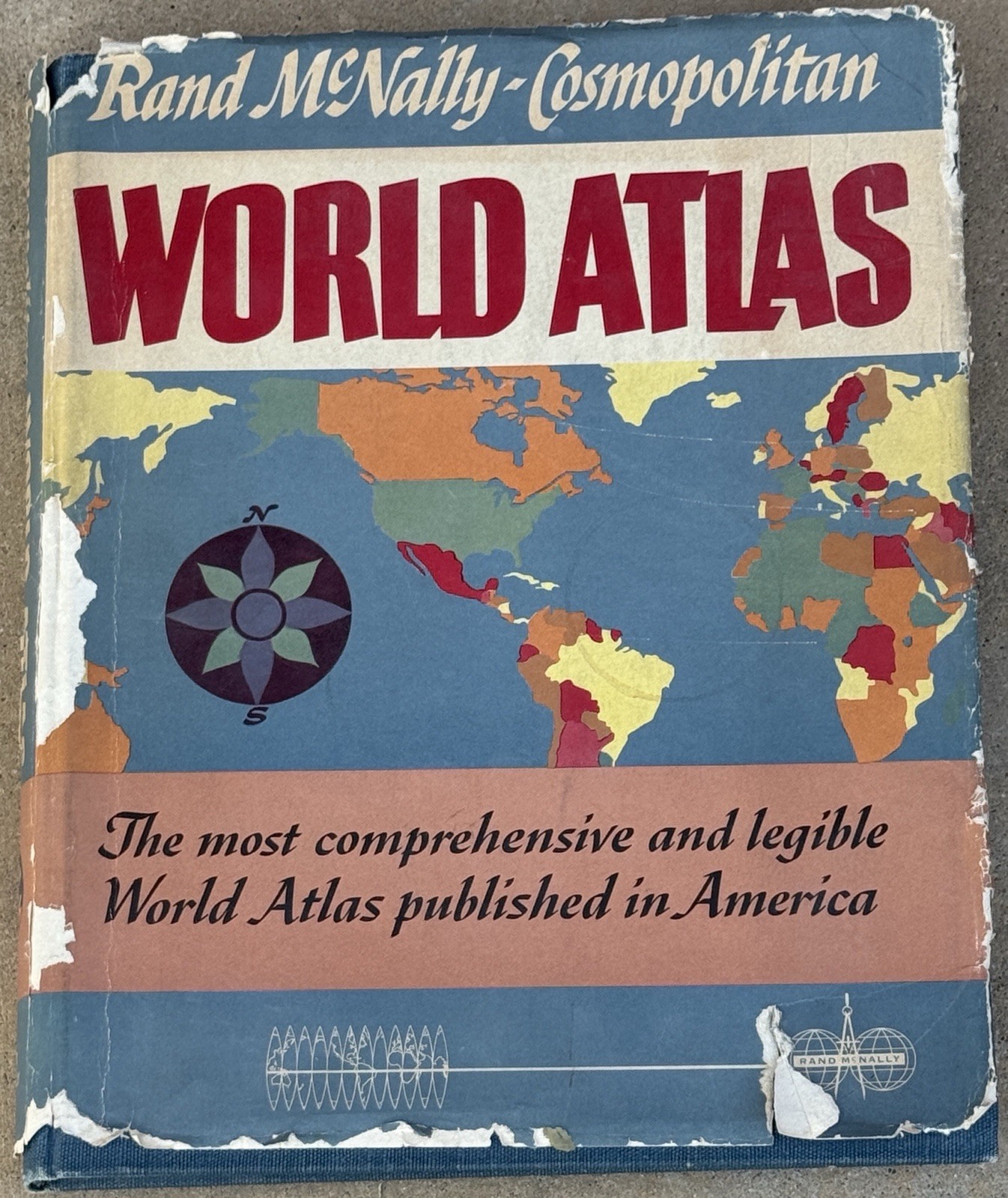 Vintage 1959 Rand McNally Cosmopolitan World Atlas Colored With Map Hardcover