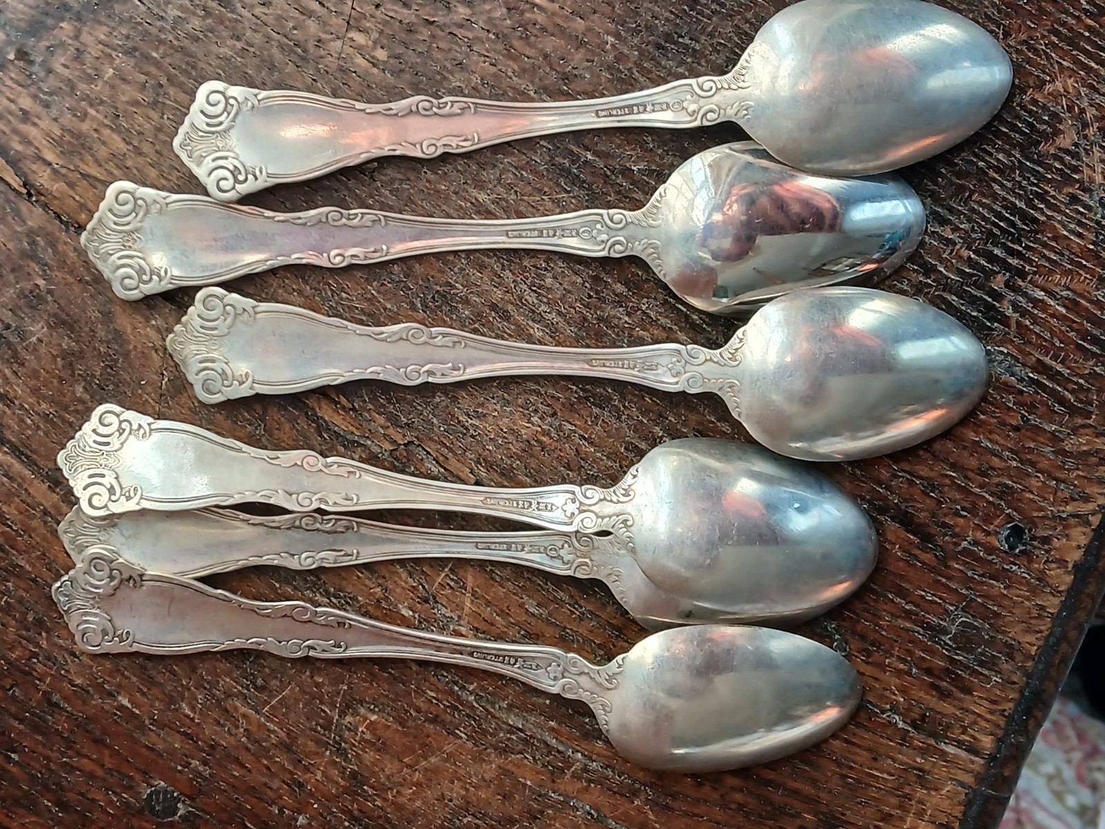 Antique Sterling WALLACE BERAIN 1907 Teaspoons Scrolls Mono Moorish Lot of 6