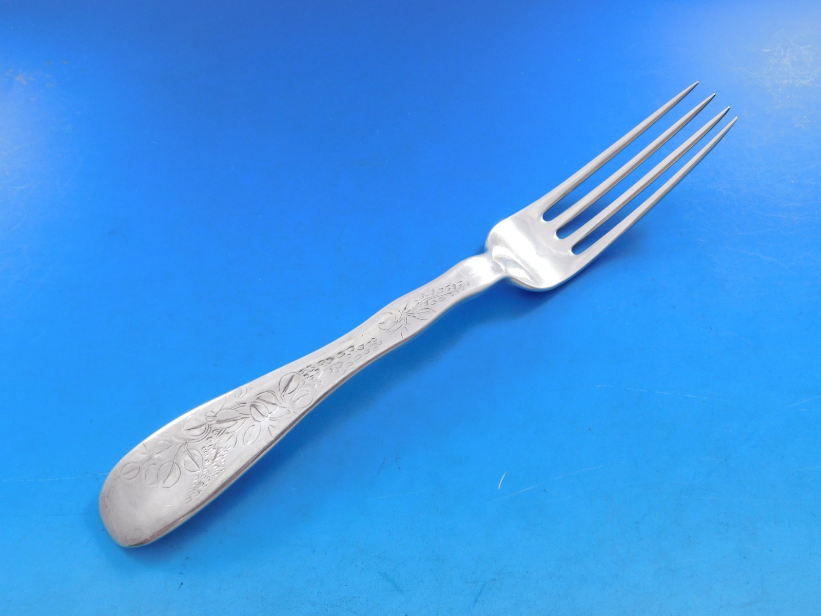 Lap Over Edge Acid Etched by Tiffany Sterling Dinner Fork Floral Motif 7 7/8″