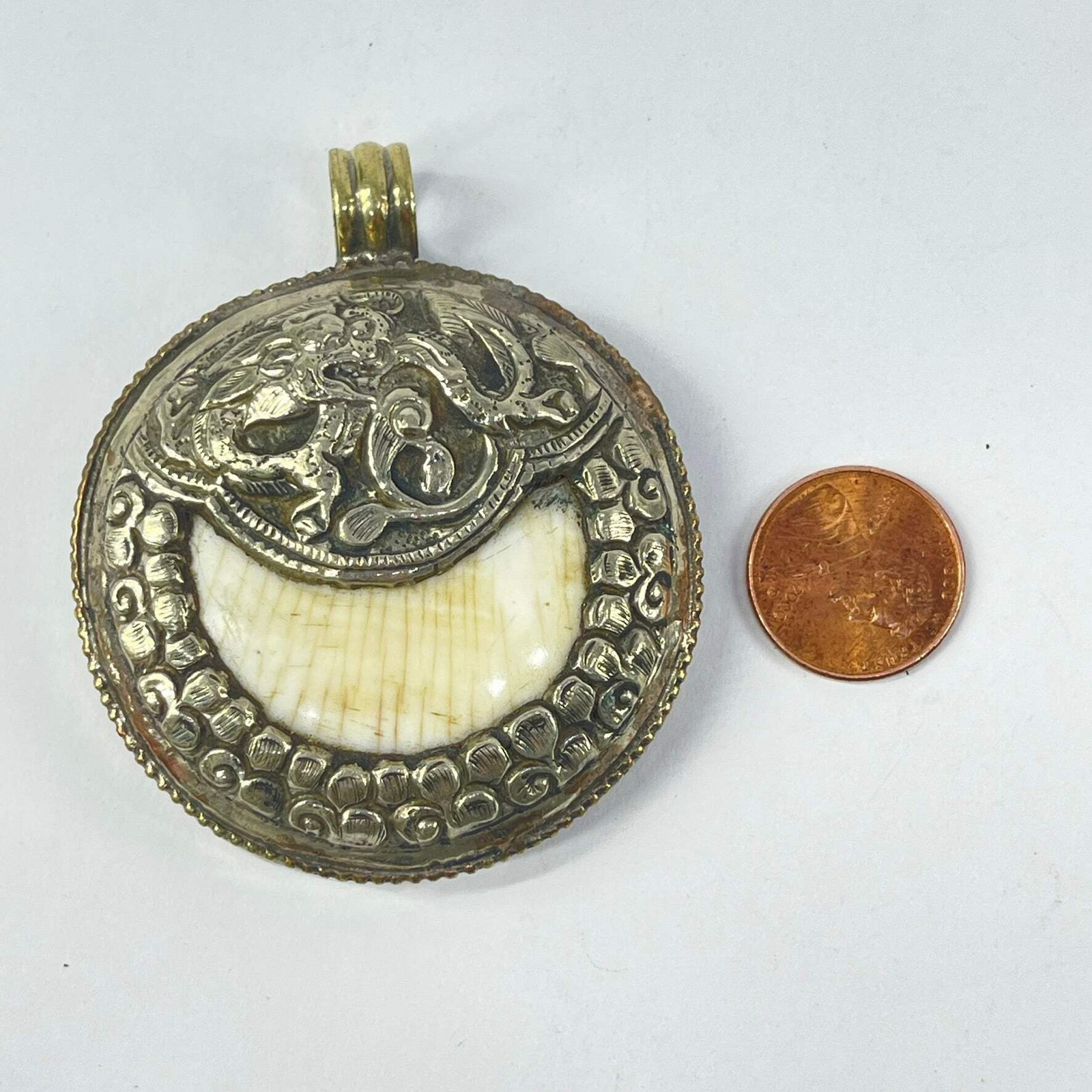 Tibetan Chank Shell Repoussé Pendant