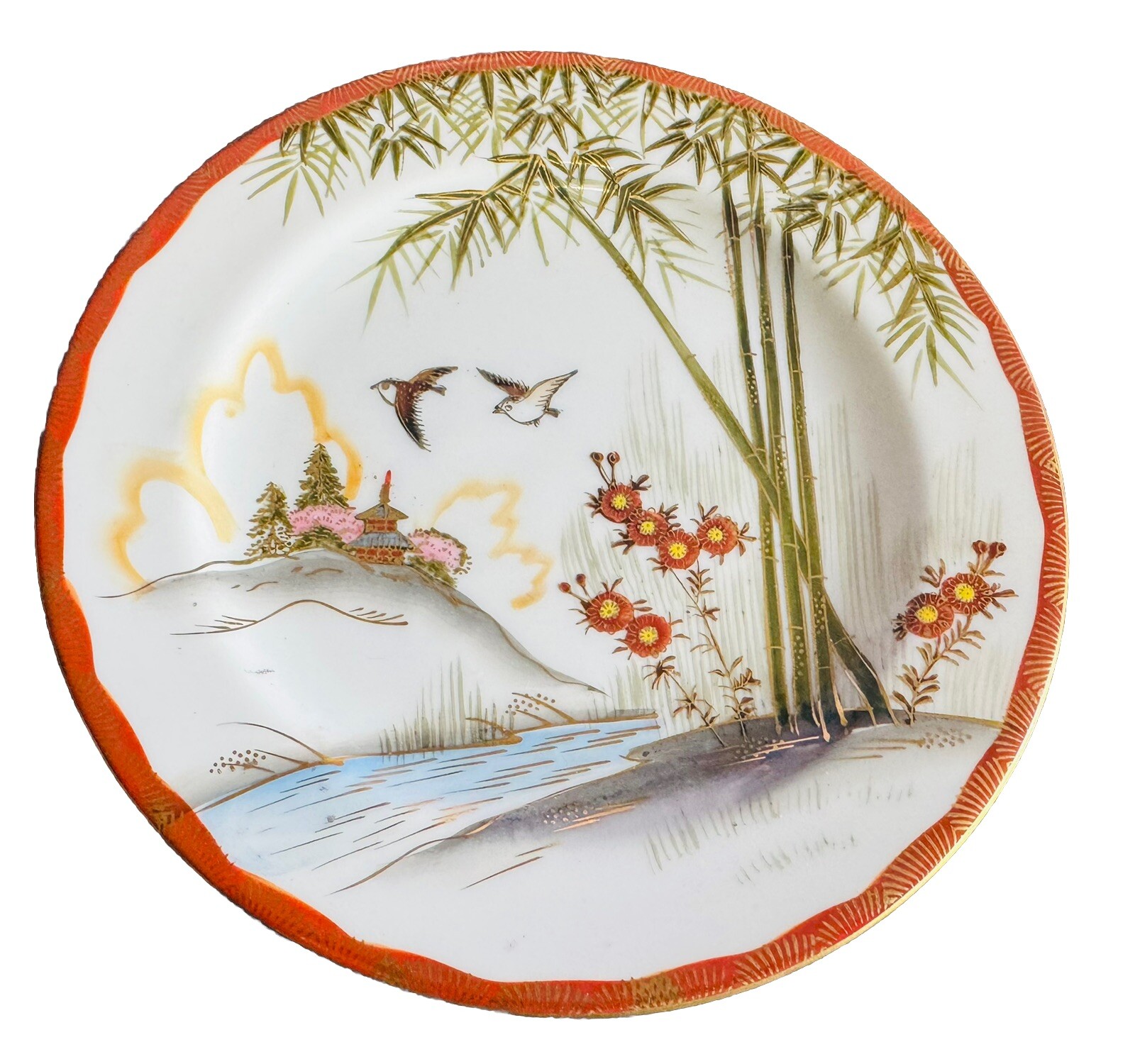 KUTANI CRAFTSMAN LOT 8 HAND PAINTED 7 5/8″ ASIAN JAPAN SALAD PLATES #246