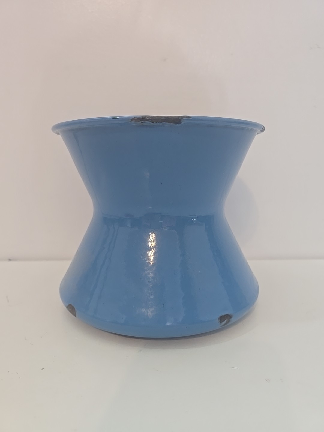 Vintage Spittoon Cuspidor White & Blue Enamelware Mancave Farmhouse