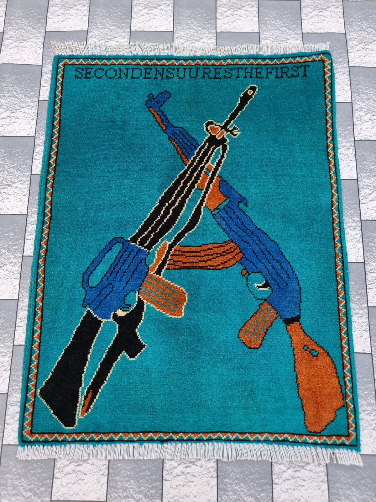 Style Ak 47 Handmade Vintage Afghan War Rug Knotted Rug Hanging decor Rug