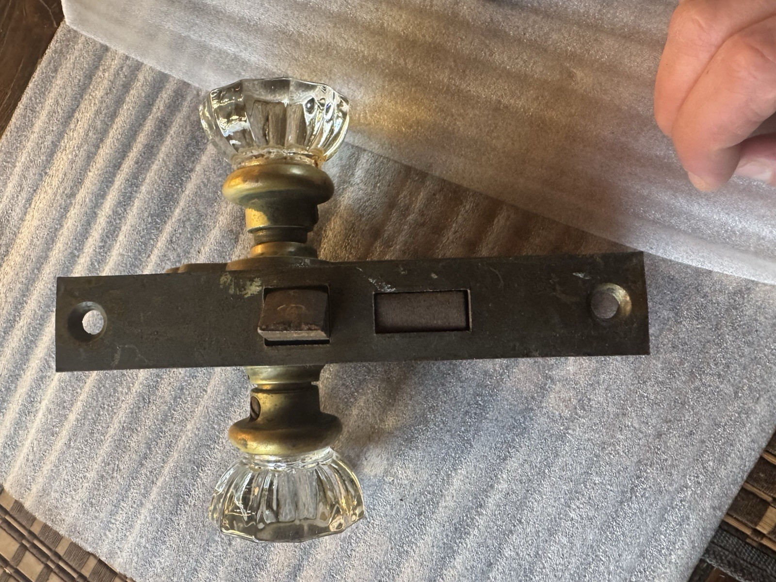 Antique 1920’sCorbin Art Deco Mortise Lockset Pair Glass Doorknobs W/Key