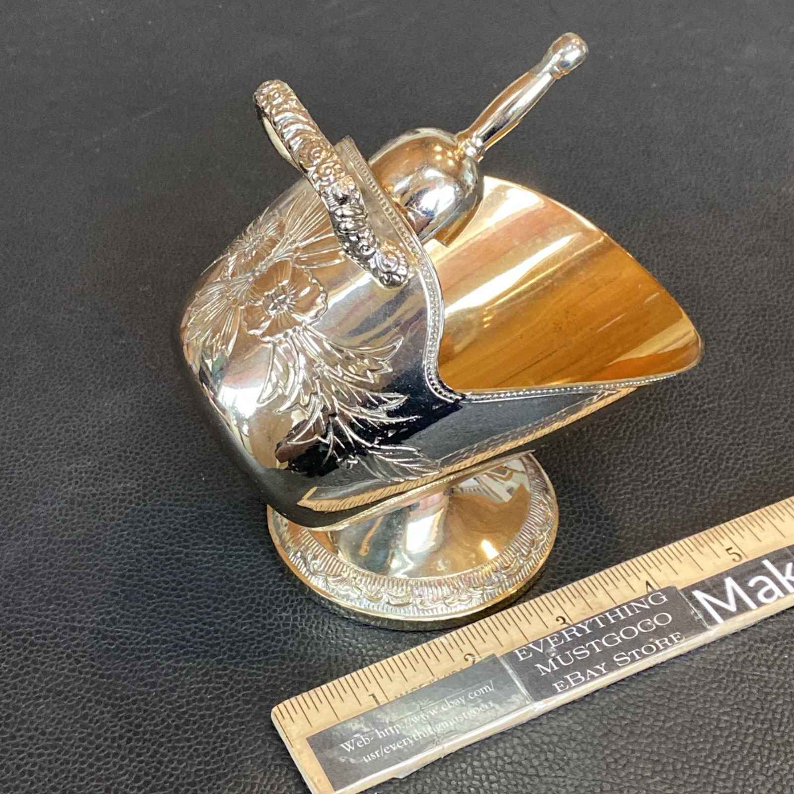 Vtg SilverPlated Sugar Cube Salt Cellar Pedestal Bowl Holder Scuttle Scoop Japan