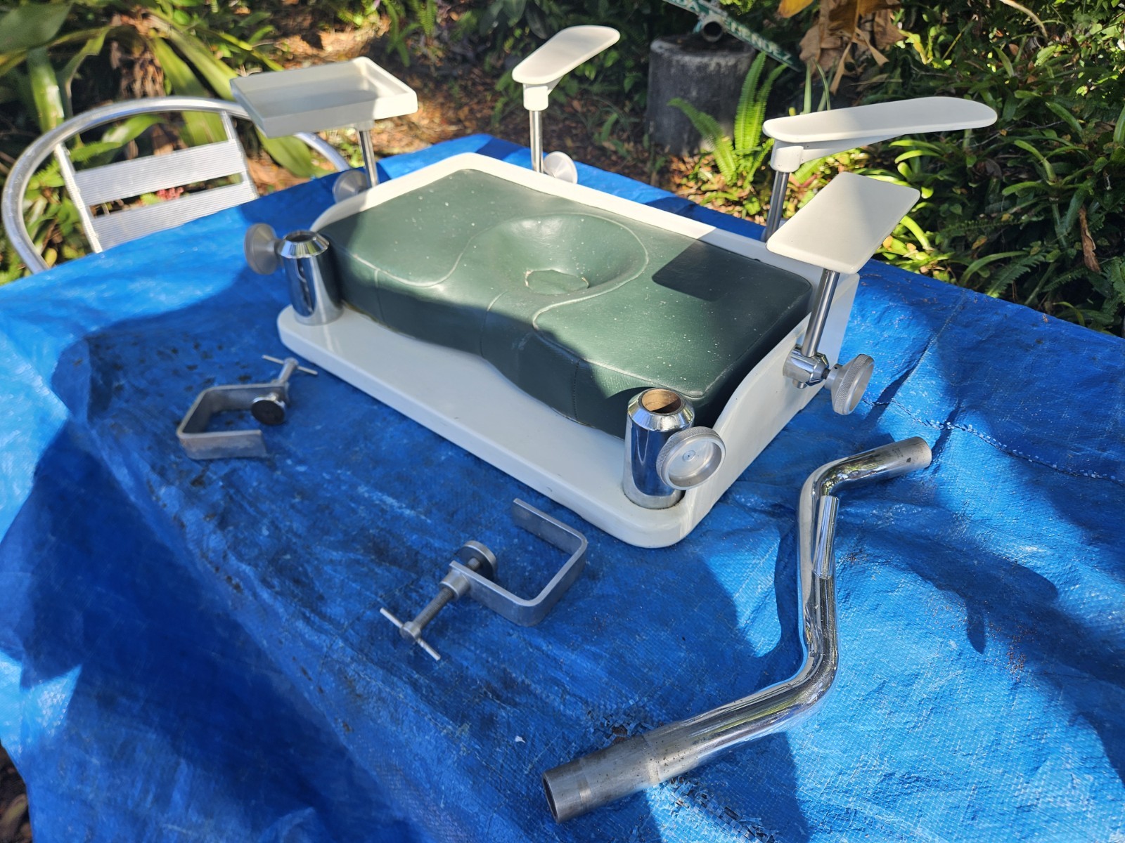 🏺👁️‍🗨️ Antique Porcelain Keeler Optometrist Head Rest w/ Tray & Arm Rests ✨