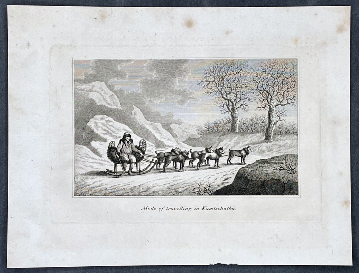 1798 John Cary Antique Print of Dogsled Travelling in Kamchatka Peninsula Russia