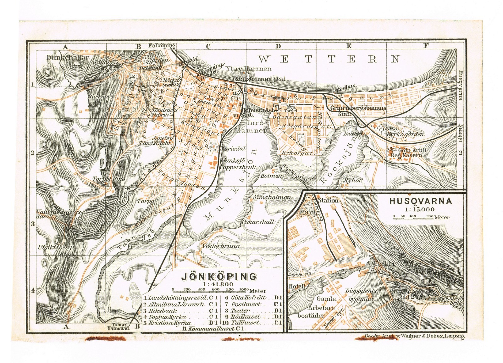 Husqvarna 1912 Original MAP SWEDEN city plan Jönköping