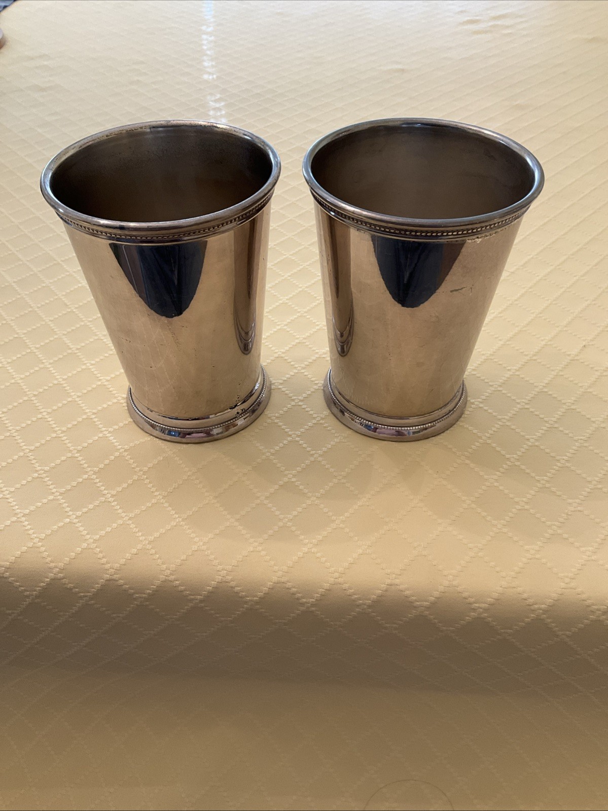 Webster~Wilcox Silver plate Mint Julep Cups. Two. No Monogram. Some Tarnish