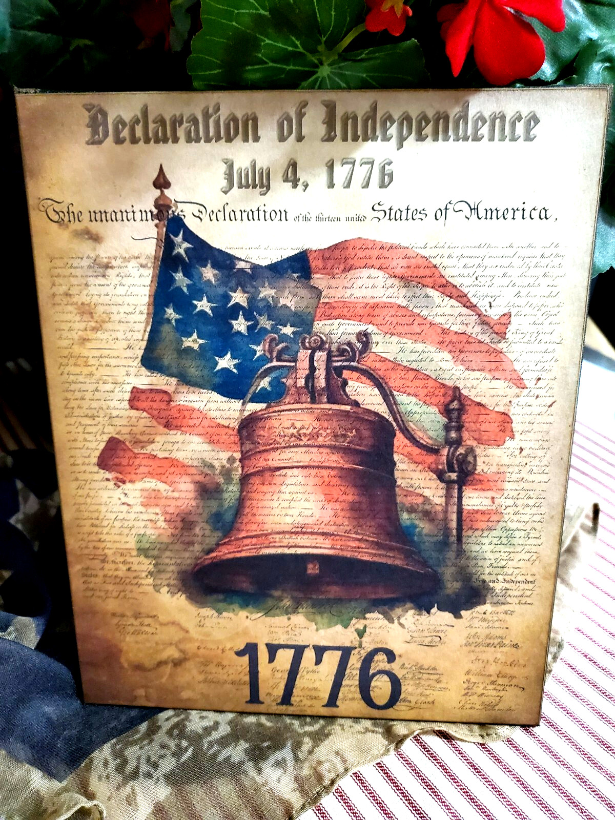 VINTAGE ANTIQUE PRIMITIVE COLONIAL STYLE USA AMERICAN LIBERTY BELL JULY 4TH SIGN