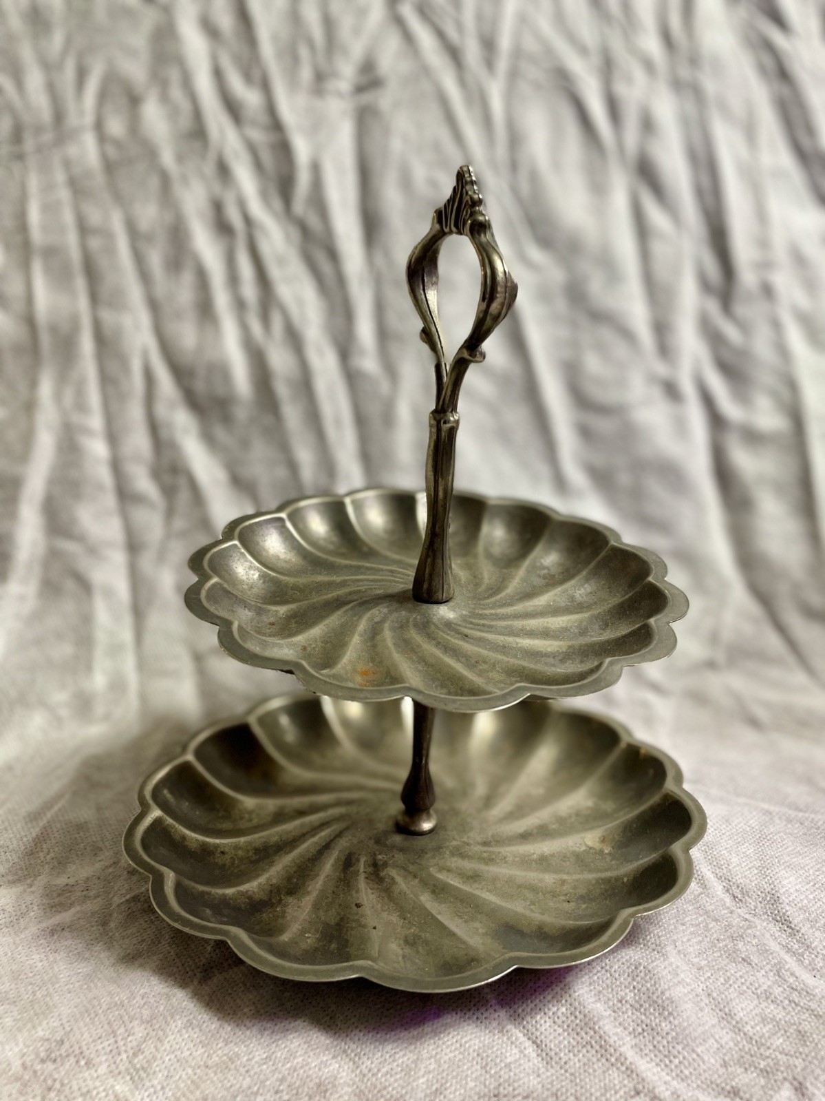 Vintage Silver-Plated Two-Tier Serving Tray – 9.5” Tall x 8” Wide