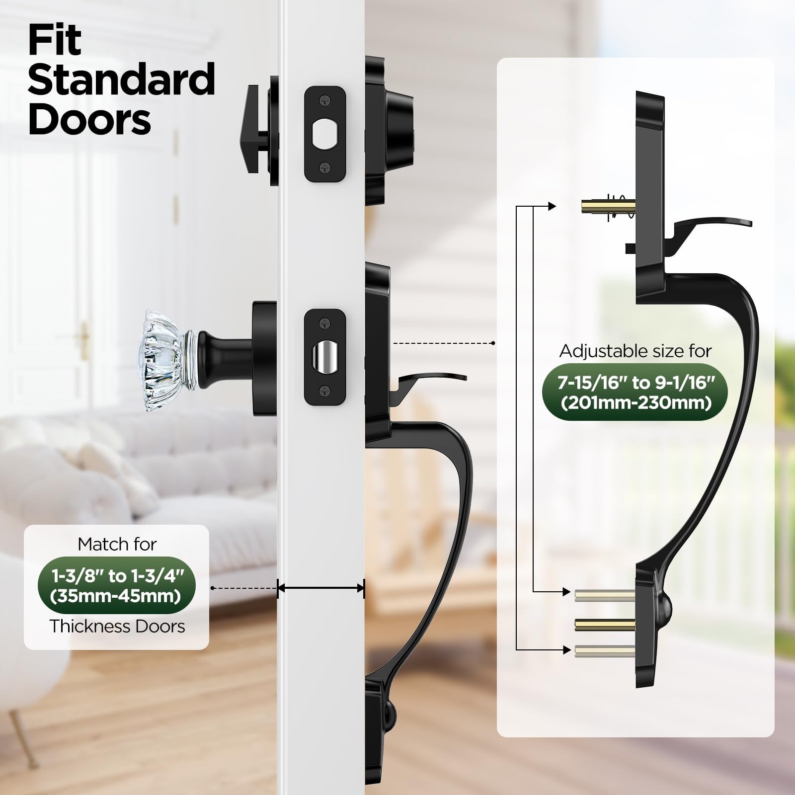Black Front Door Handle and Deadbolt Set, Classic Front Door Lock Set with Cr…