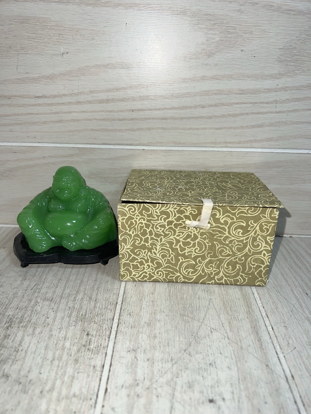 Vintage Chinese Buddha statue figure green jade jadeite nephrite stone/glass