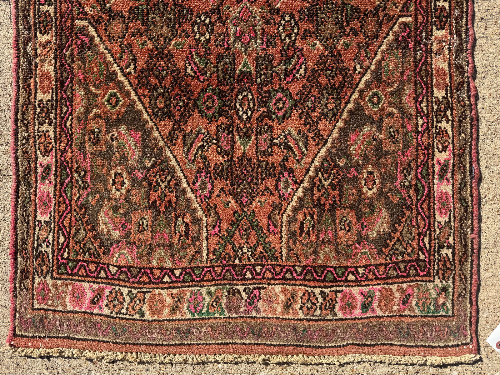 2×13 VINTAGE RUNNER RUG handmade rust pink green persimmon long ANTIQUE 3×13 ft