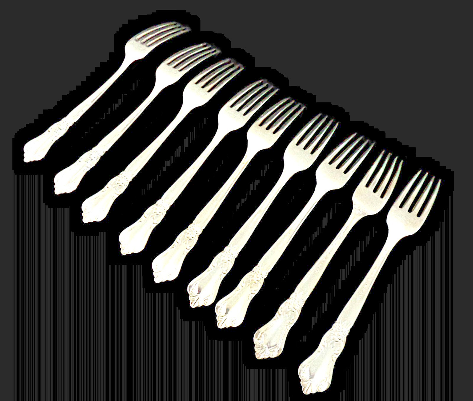 Vintage Oneida VALLEY ROSE 9 Dinner Forks Wm A Rogers Silverplate Flatware 1956