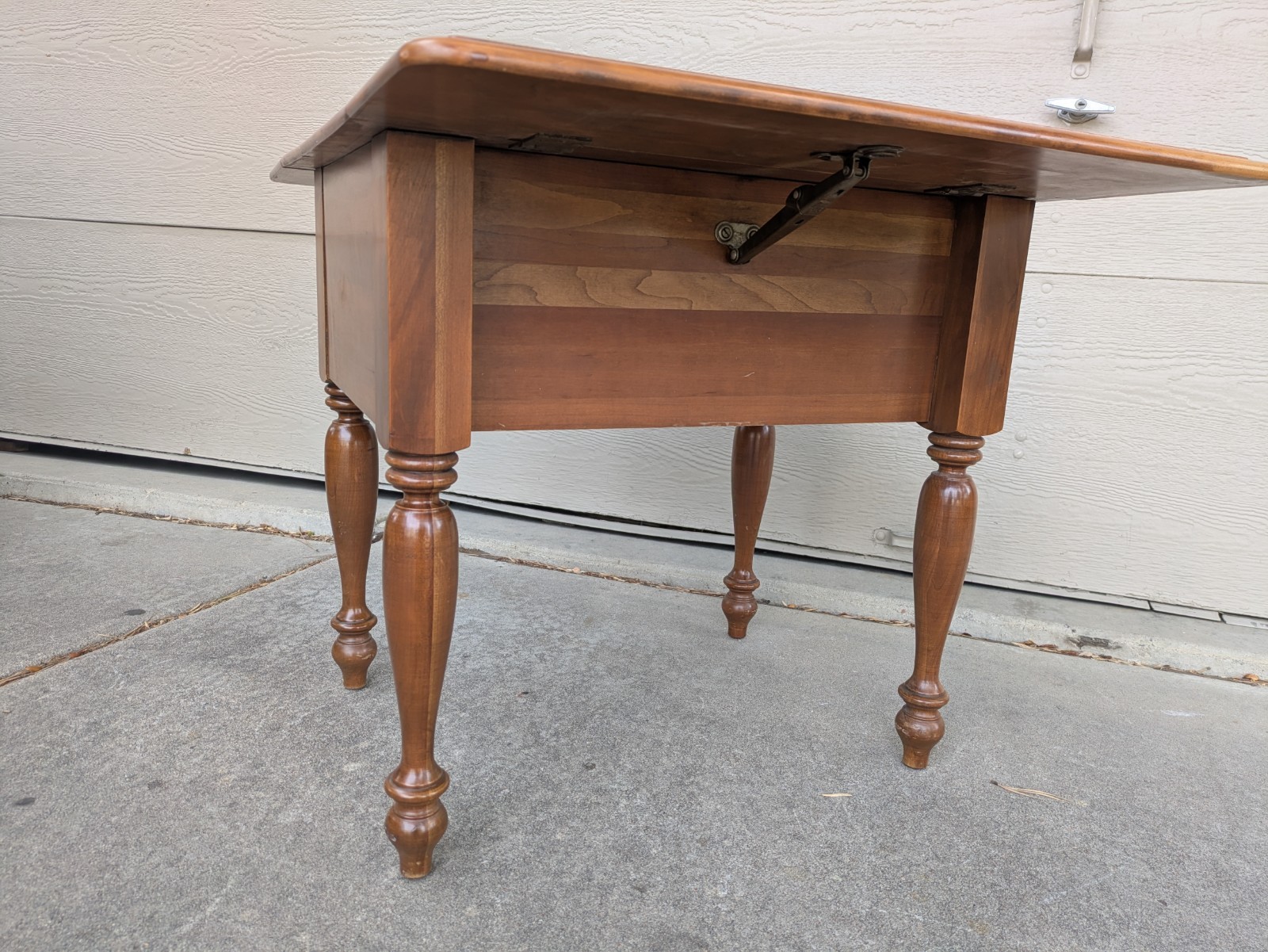 Vintage Rustic Country Colonial Solid Cherry Wood Drop Leaf 2-Drawer End Table A