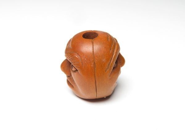 Ojime Netsuke Inro Japan Antique Meiji Sagemono Accessories Wood Face Person 2cm