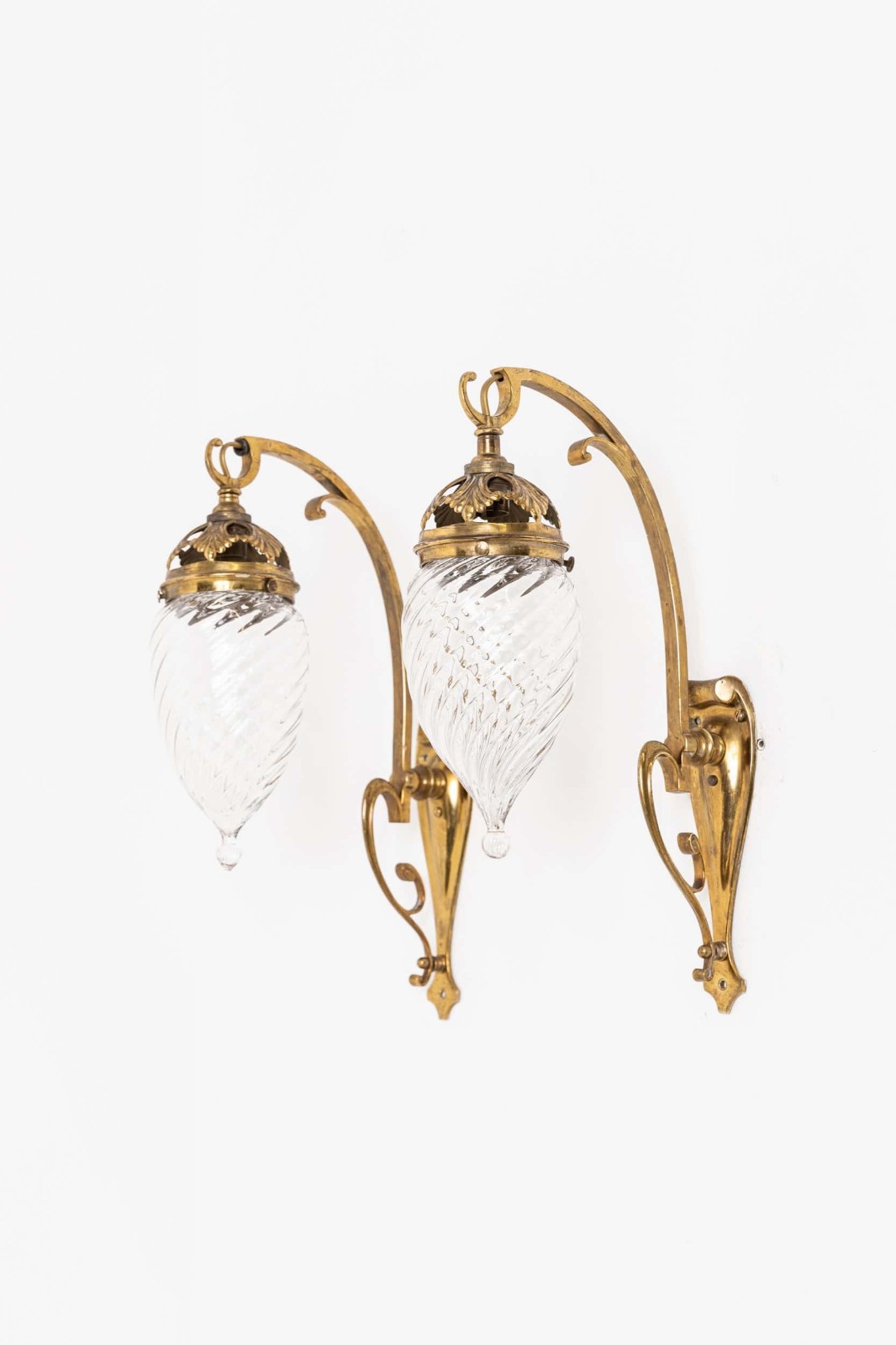 Antique Pair of Early Art Nouveau GEC Brass Wall Lamp Sconces