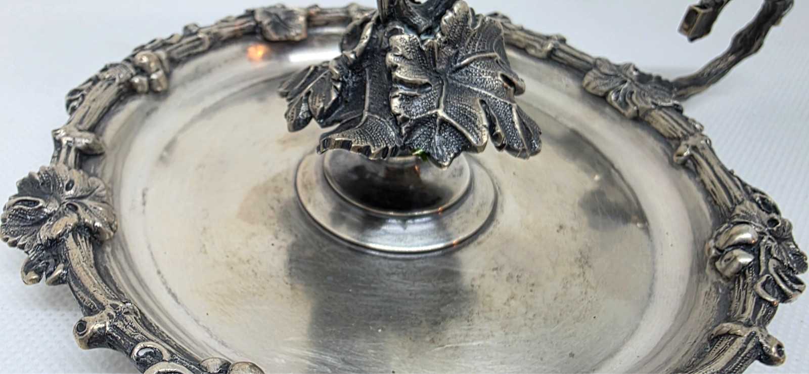 Antique German 800 Solid Silver Chamberstick Vine & Grape Leaf Candle Holder Han