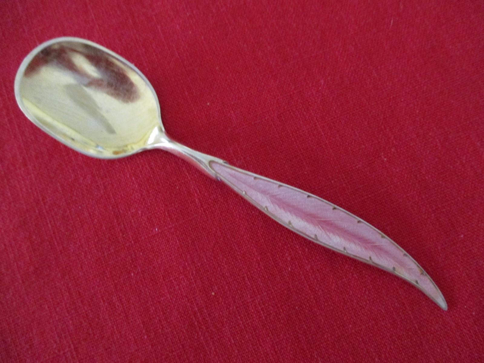 Sterling Silver Spoon, Goldtone with enameled Feather Handle .925 S Hallmarked