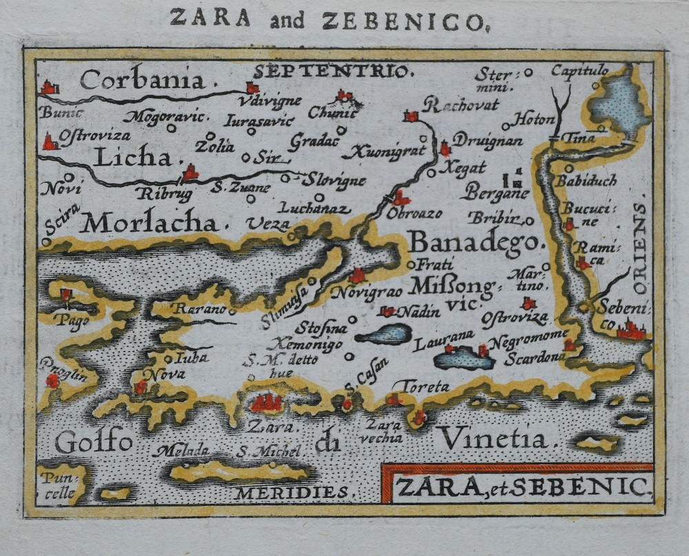 GULF OF VENICE ZARA AND ZEBENICA ORIGINAL EARLY MAP BY ORTELIUS C1603