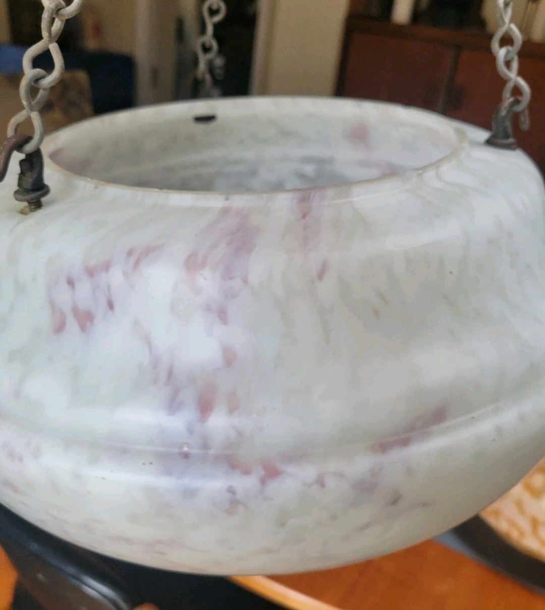 Art Deco Plafonnier Ceiling Light, Marbled White and Purple Glass