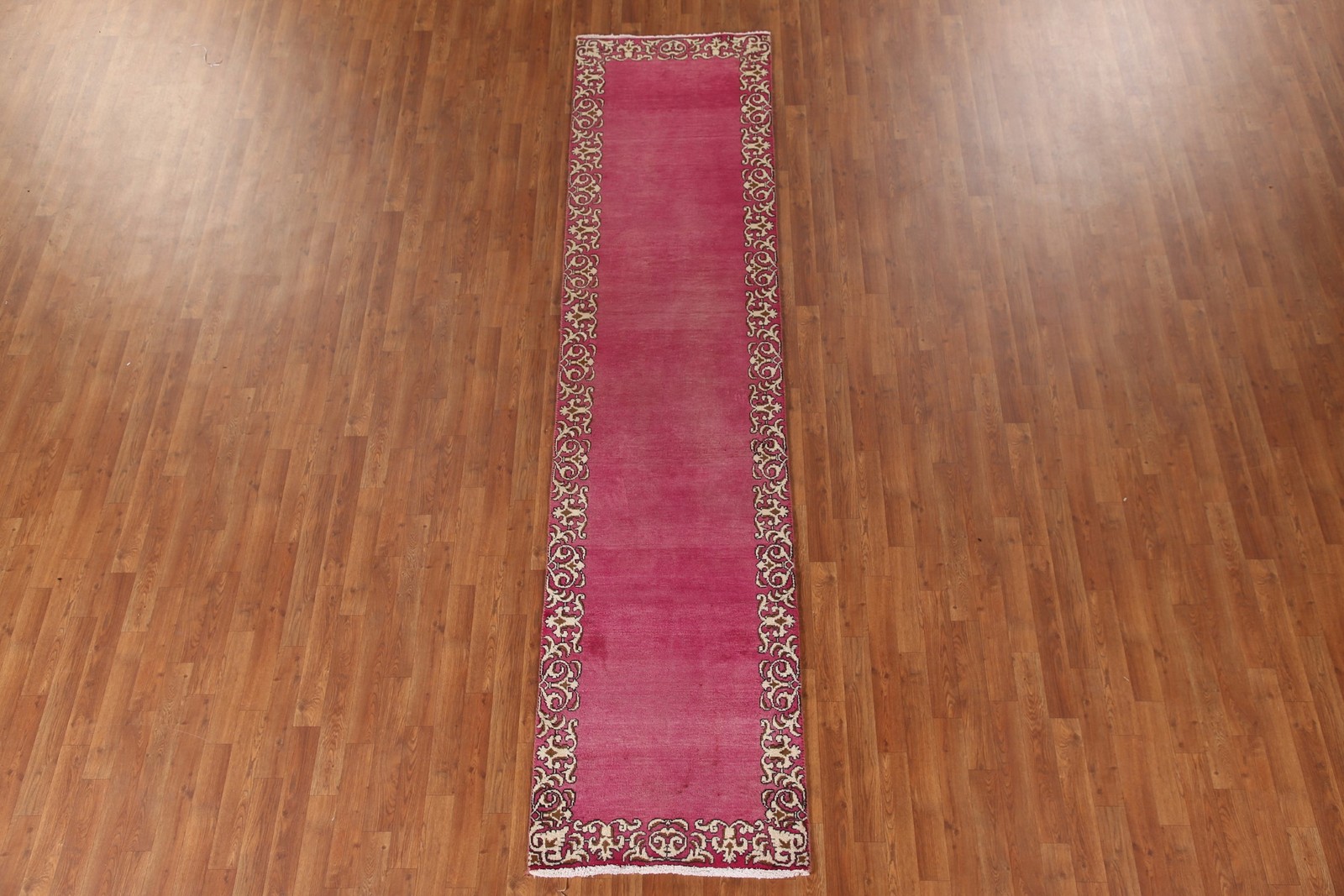 Bordered 10 ft Runner Rug 3×10 Pink Wool Hand-made Classic Carpet