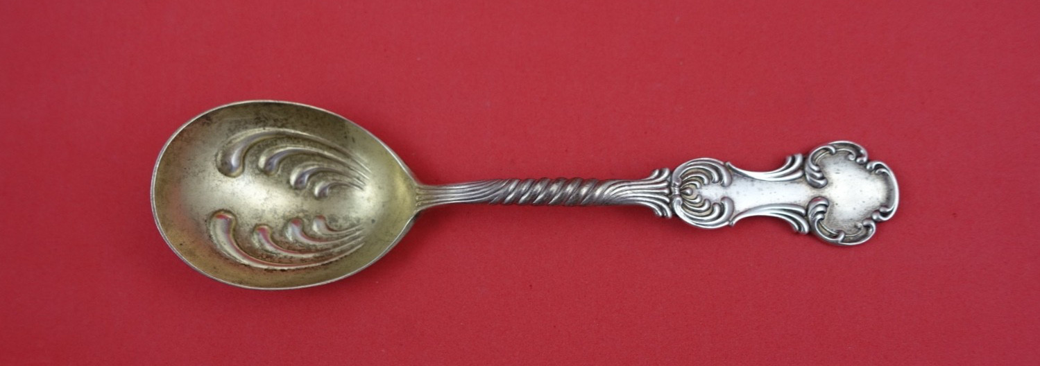 Louvre by Shiebler Sterling Silver Preserve Spoon GW w/ design in bowl 7″