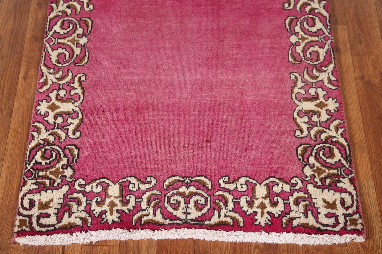 Bordered 10 ft Runner Rug 3×10 Pink Wool Hand-made Classic Carpet