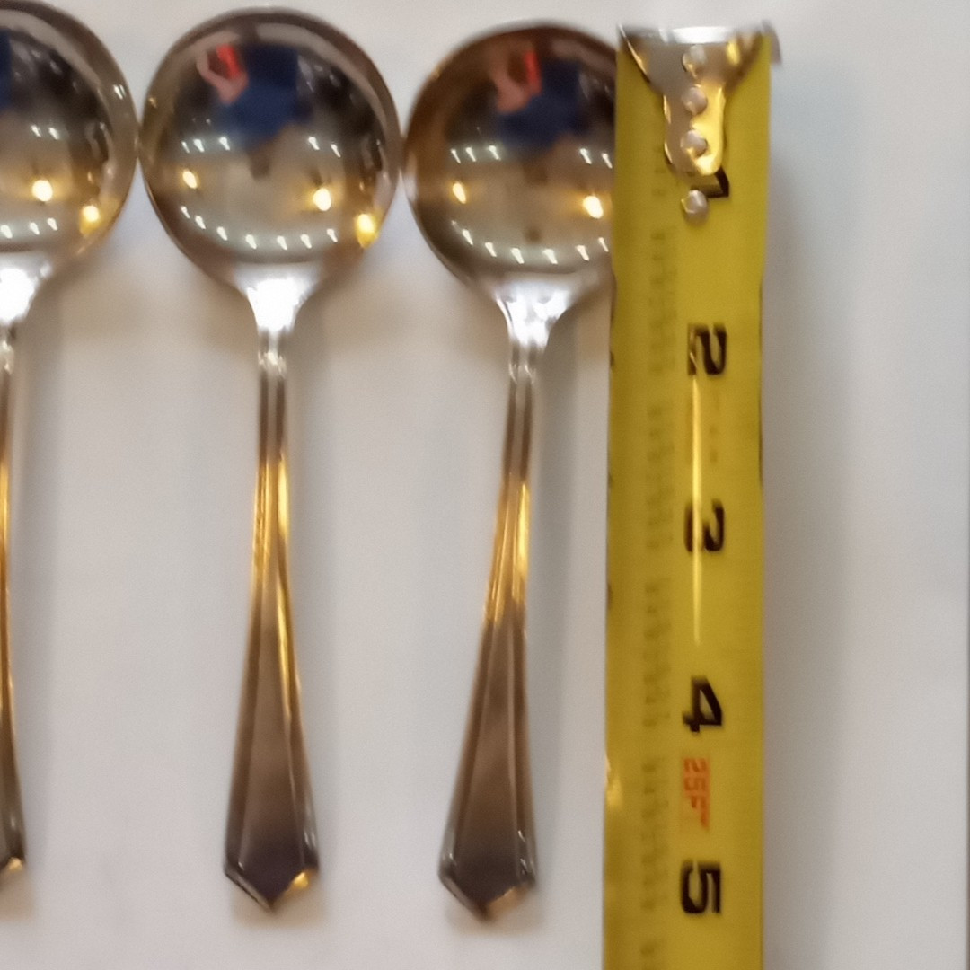 Vtg 6 Rogers Soup Bouillon Spoons 5in, Anchor Rogers Anchor AA Silverplated EUC