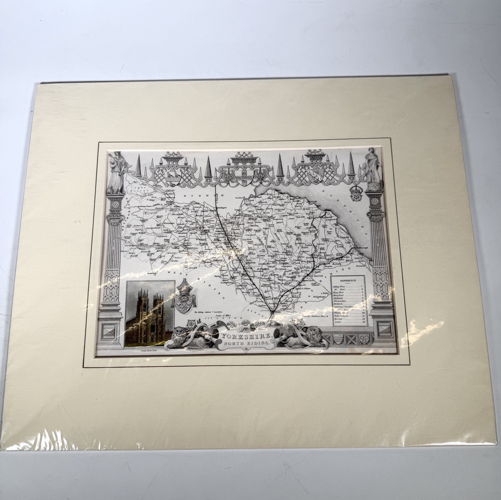 Antique 1843 Yorkshire North Riding Copperplate Engraved Map Print