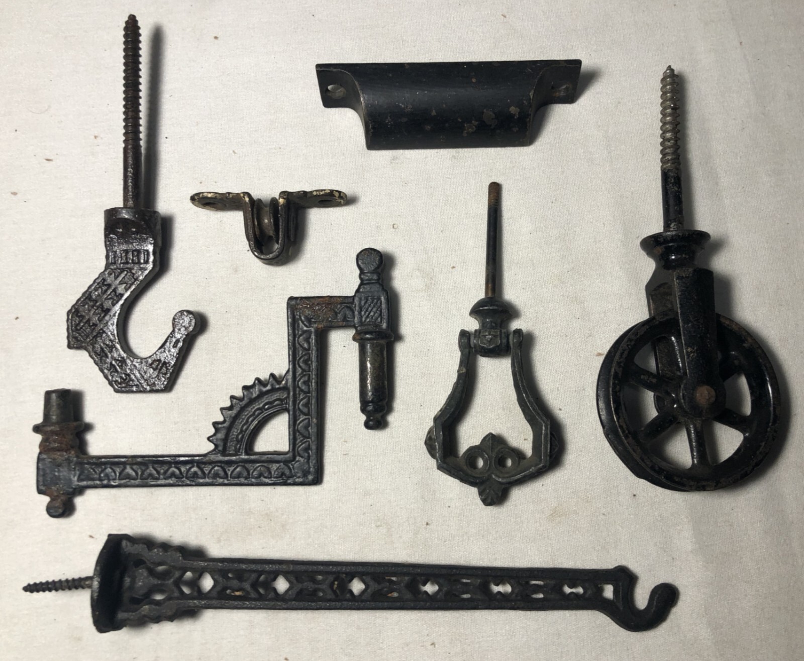 Antique Eastlake Cast Iron Mount Light Part Pulley Vtg Arm Hook Bracket Lot #H90