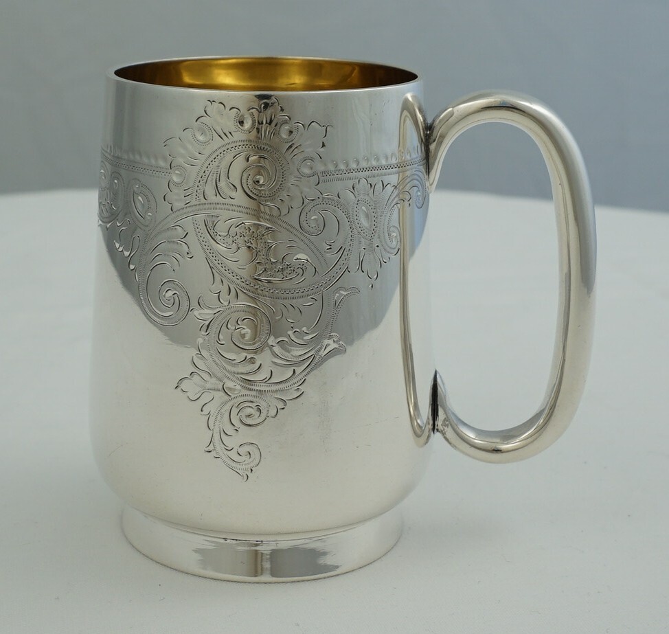 Good Antique Christening Cup, Sterling Silver Gilt, Chester 1901, 86mm, 123g.