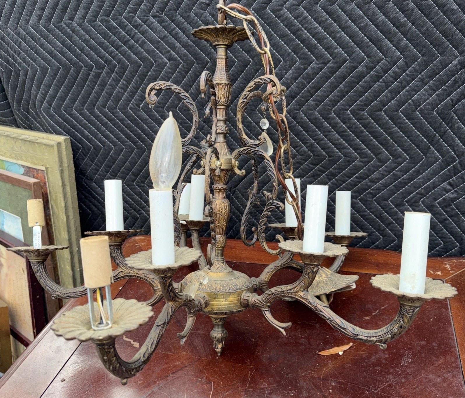 Vintage Cast brass chandelier 5 Arm Hanging Light Hollywood Regency Needs Rewire