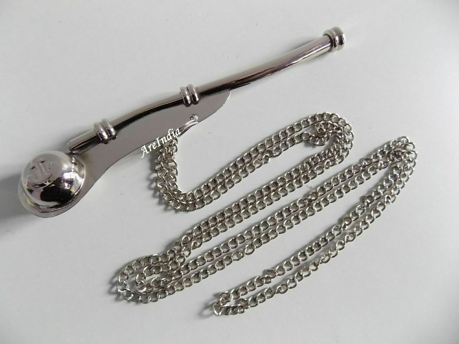 Lot of 10 PCs Brass Chrome Finish Bosun’s Whistle Boatswains Pipe W/ Neck Chain