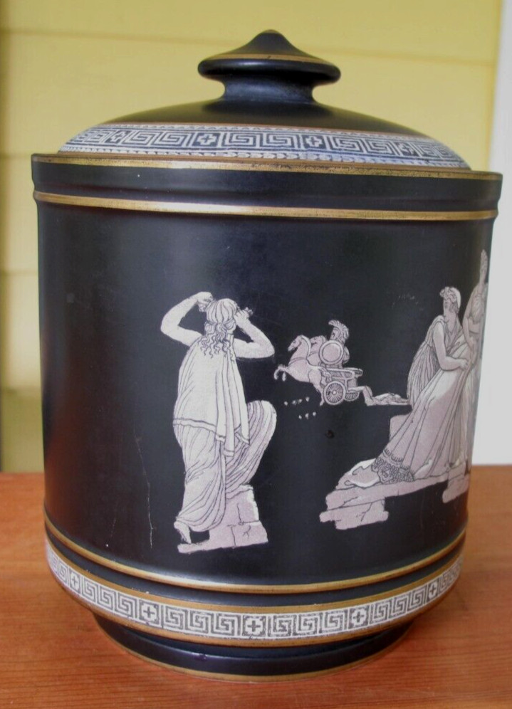 Antique Pratt-ware Pratt & Fenton Old Greek Humidor RARE Late 19th To Early 20th