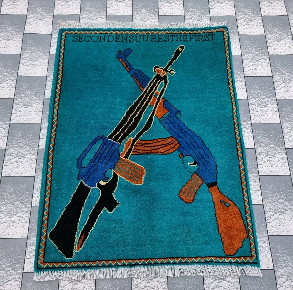 Style Ak 47 Handmade Vintage Afghan War Rug Knotted Rug Hanging decor Rug