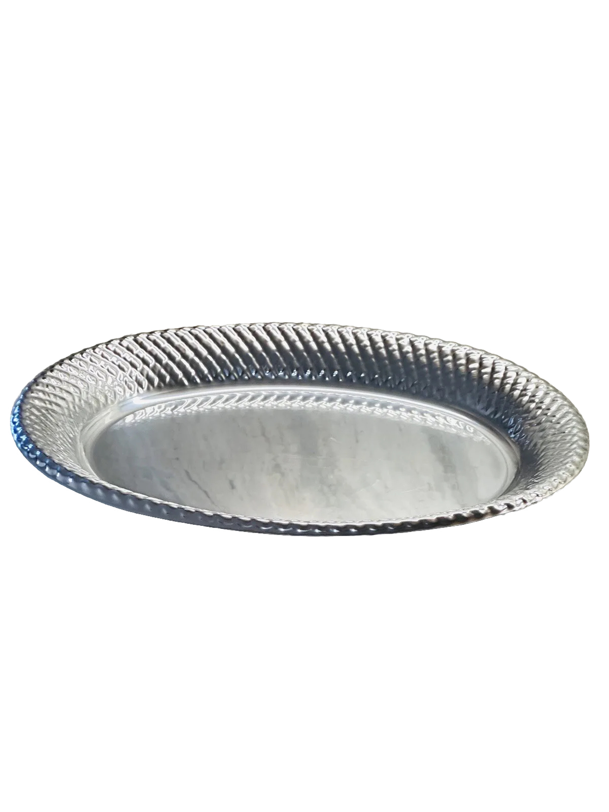 Silver Color Ribbed Plastic Oval Serving Tray / Plate 18 Inches X 14 Inches