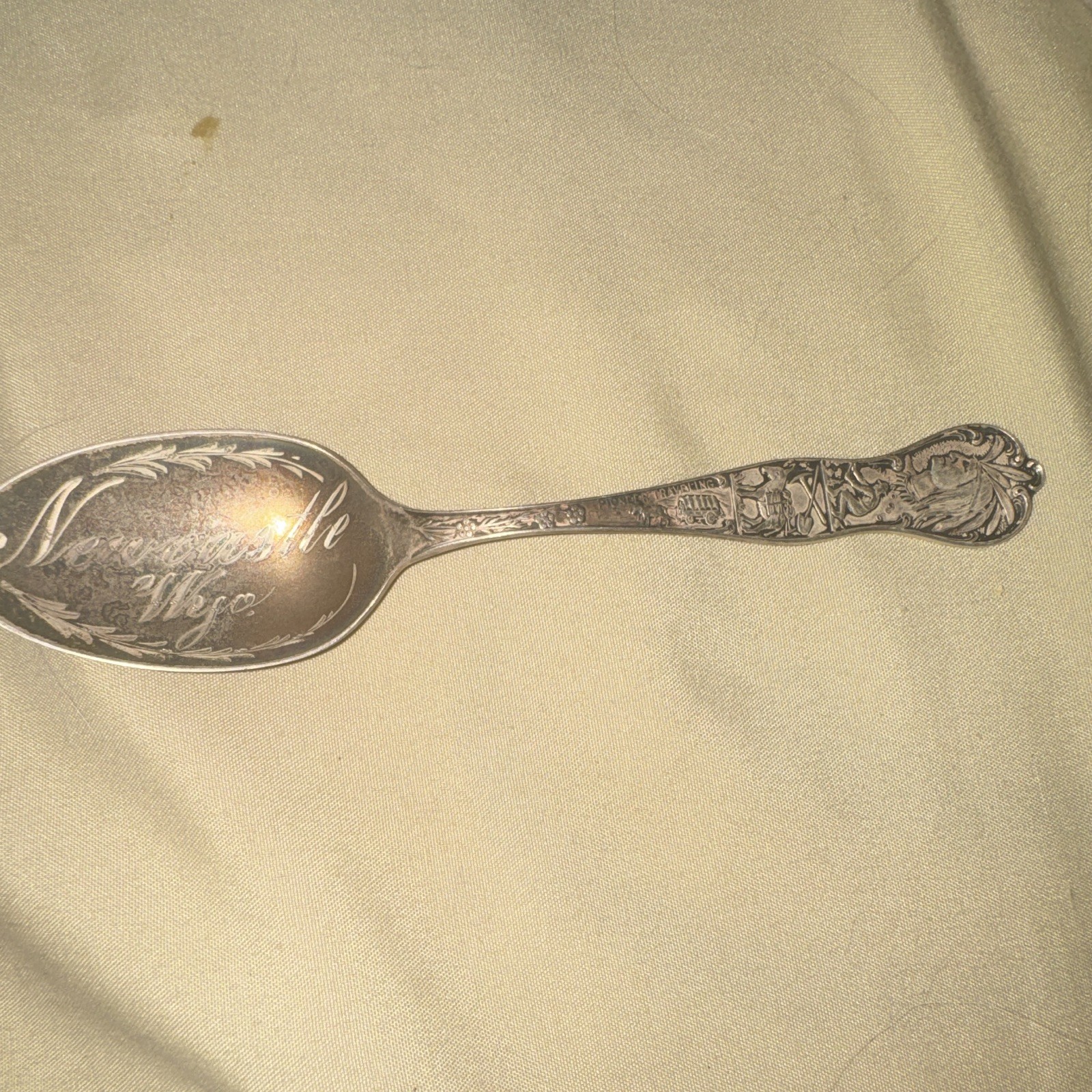 Antique E.L. Deacon Sterling Silver Newcastle Wyo Souvenir Spoon Art Nouveau