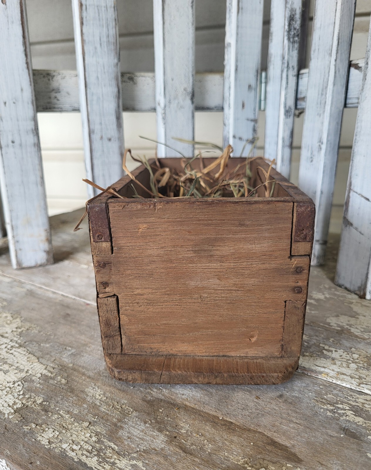 Primitive Brick Mold with Prim Grass Repurposed Wood Repro Farmhouse Country