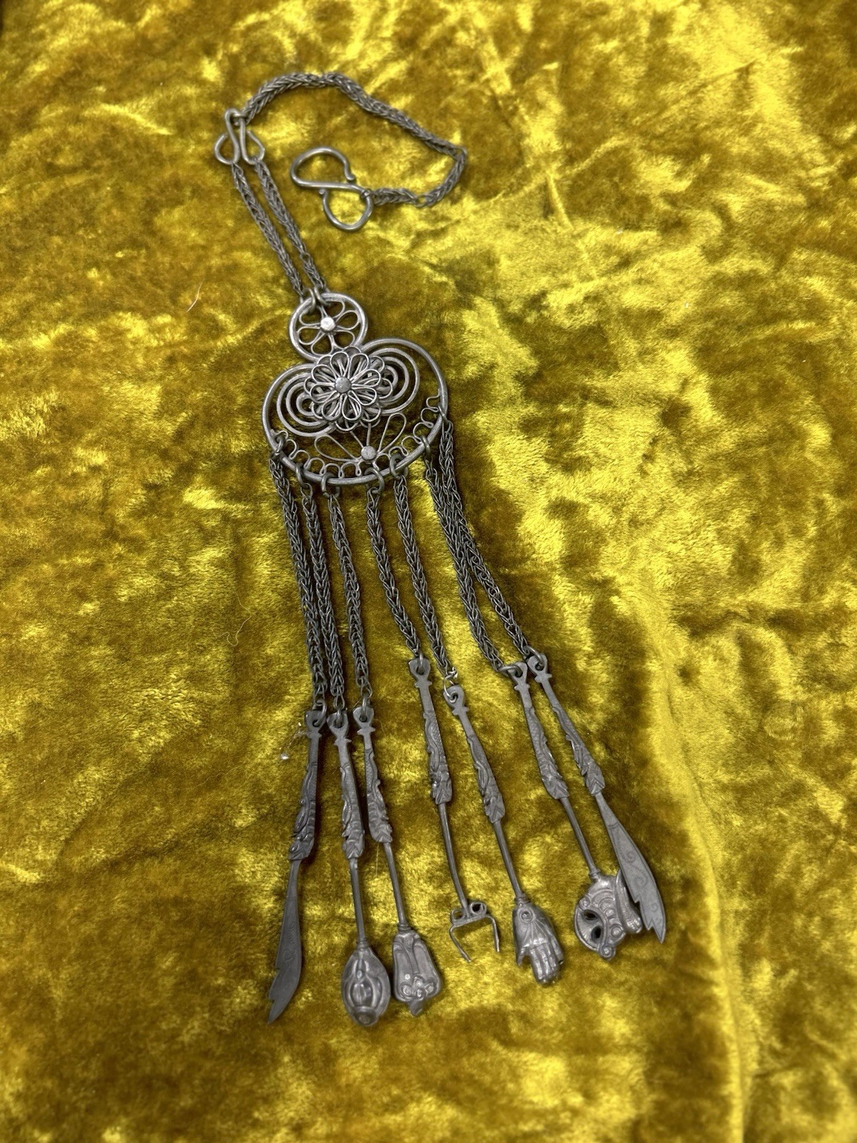 Antique Chinese Metal Chatelaine Opium/Tobacco Tools?