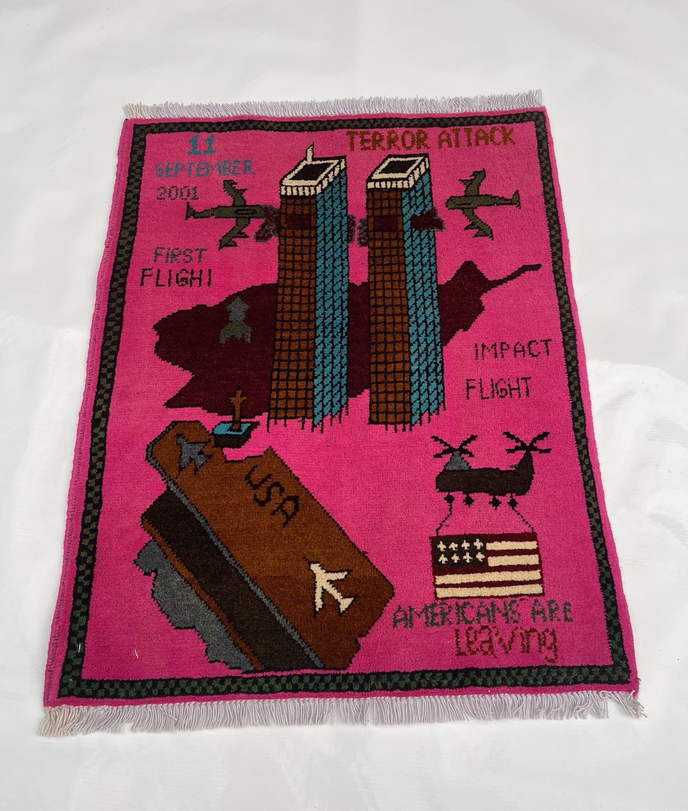 78×61 Cm War rug 9/11 twin towers Wool War Rug Afghan War Rug Handicrafts #361