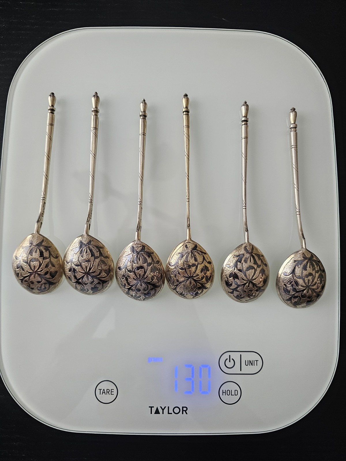 1859 antique Russian Niello Spoons T Moscow by Petr Abrosimov (Set of 6)