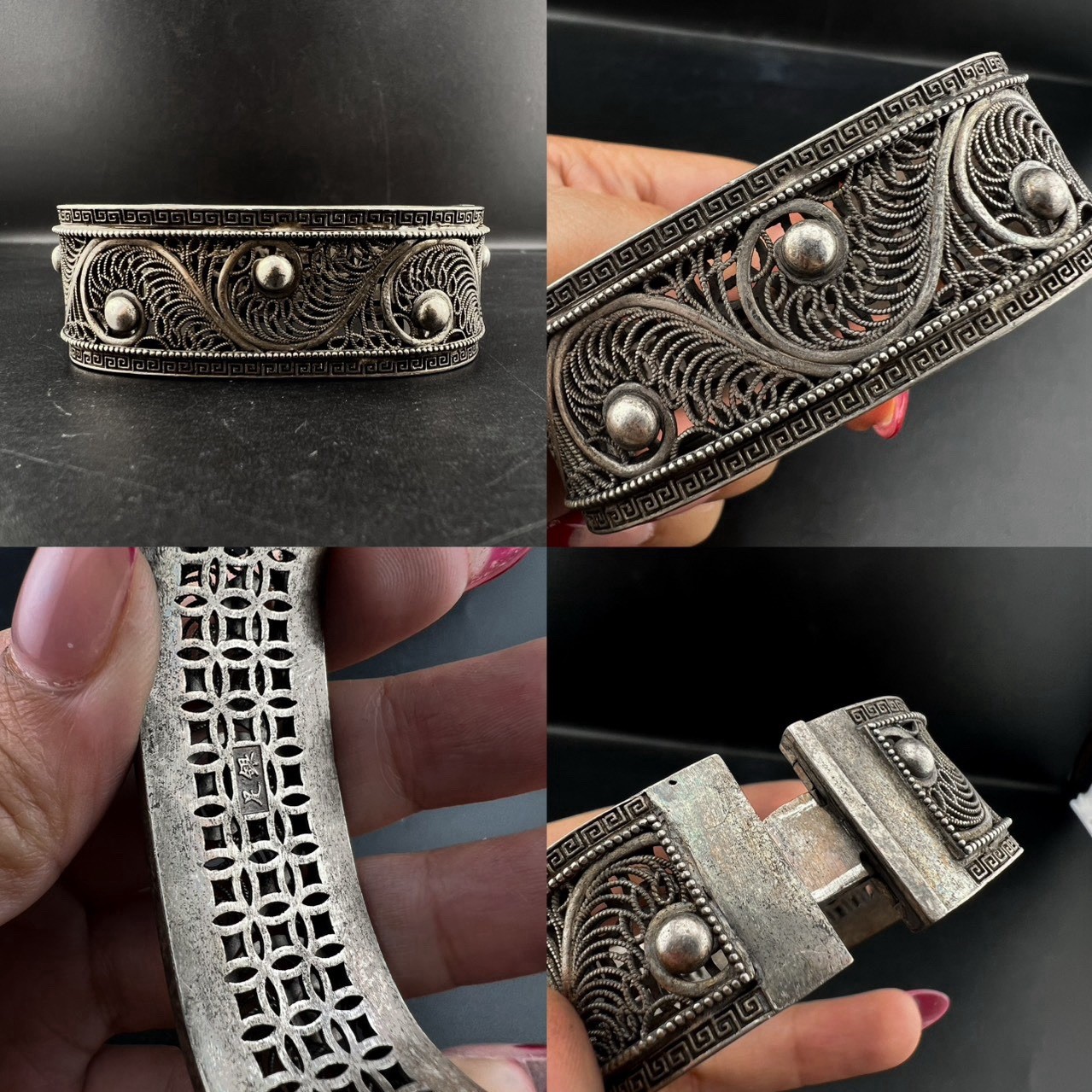 Tibetan Vintage Silver Bracelet Dragon Carved Bracelet Gift For Him Her