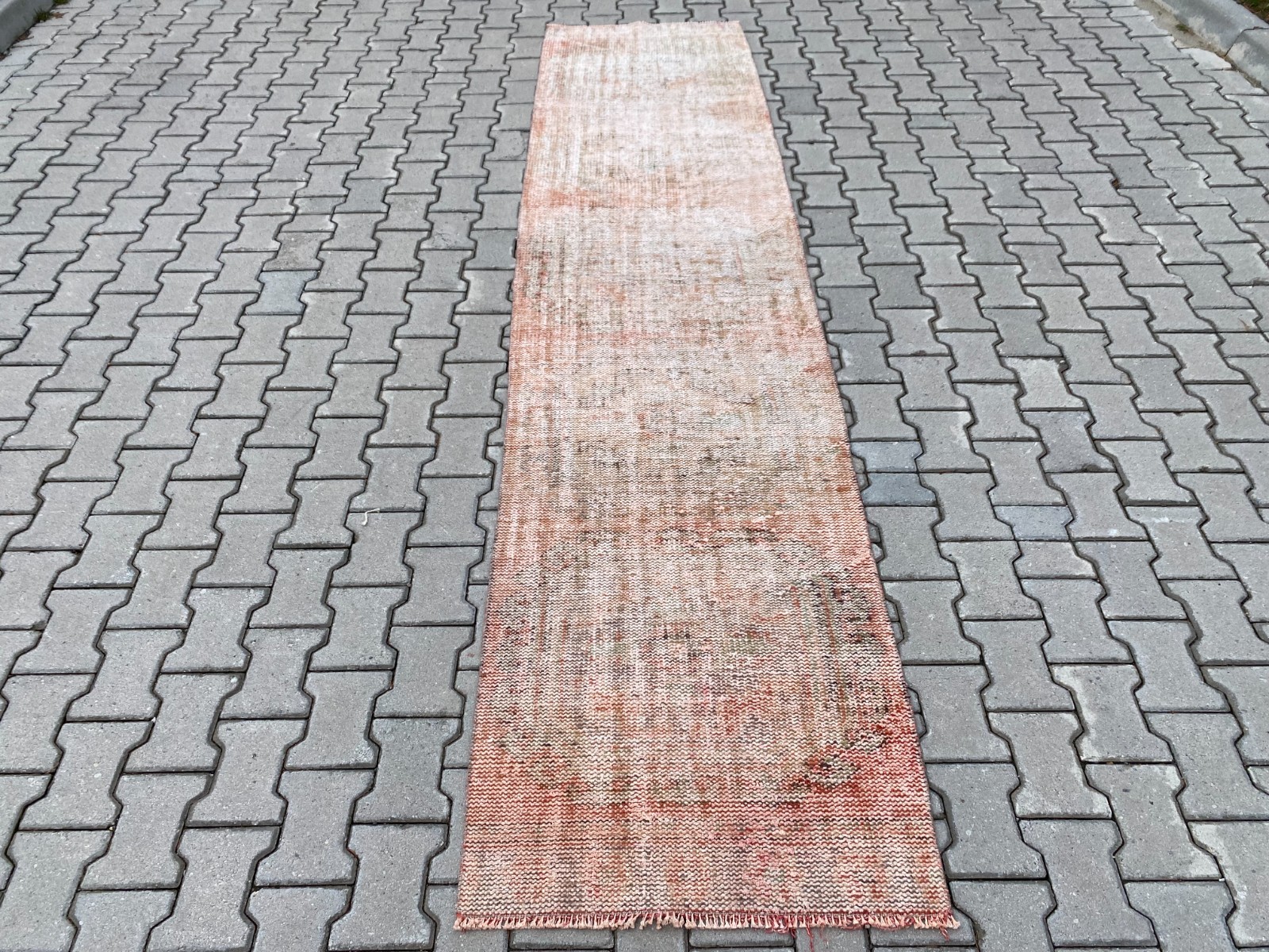 2.6×11.4 ft, Turkish rug, Vintage runner rug, Distressed rug, Faded Red rug
