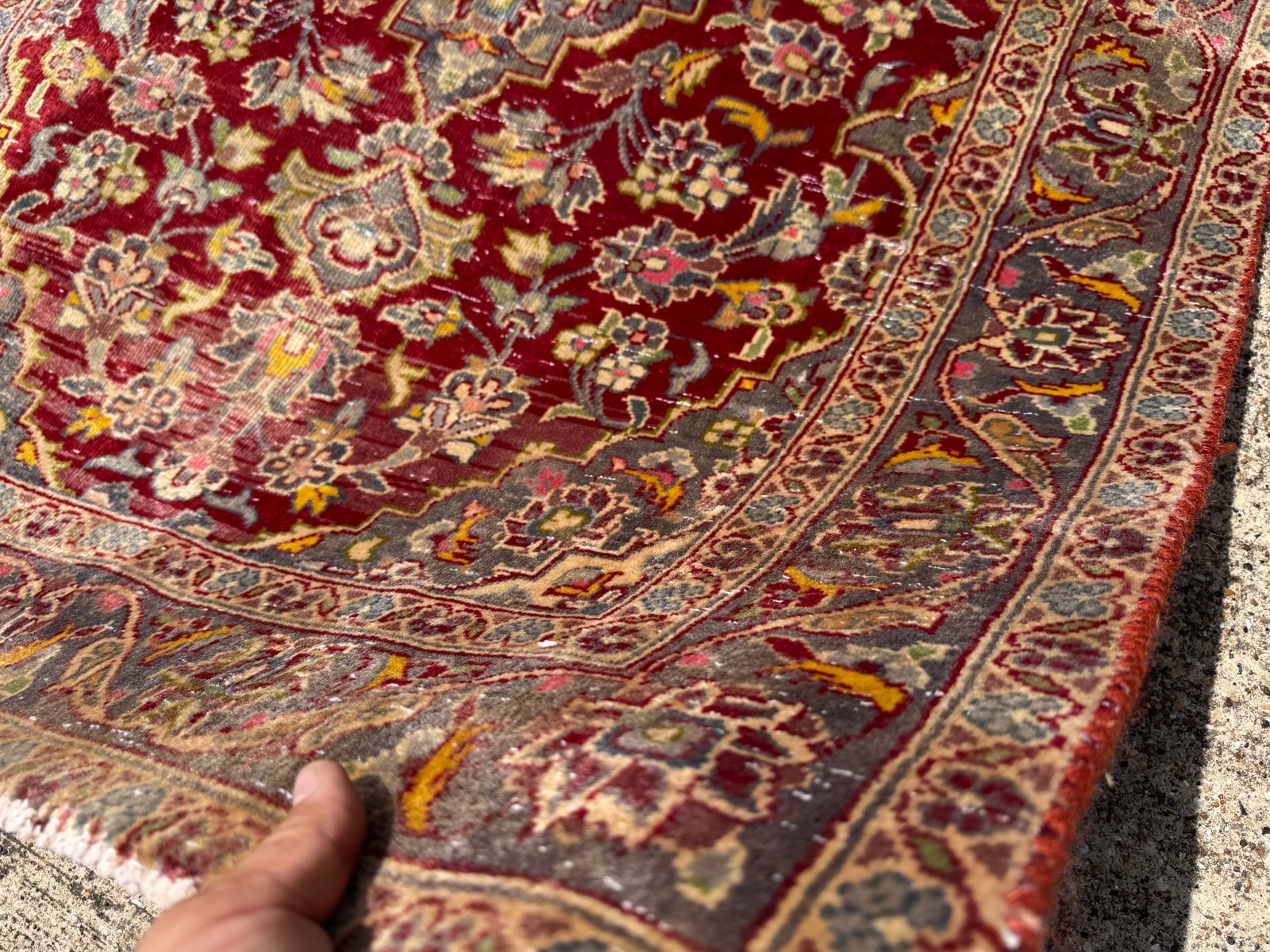 3×5 ANTIQUE ORIENTAL RUG old worn handmade hand-knotted red blue vintage fine ft