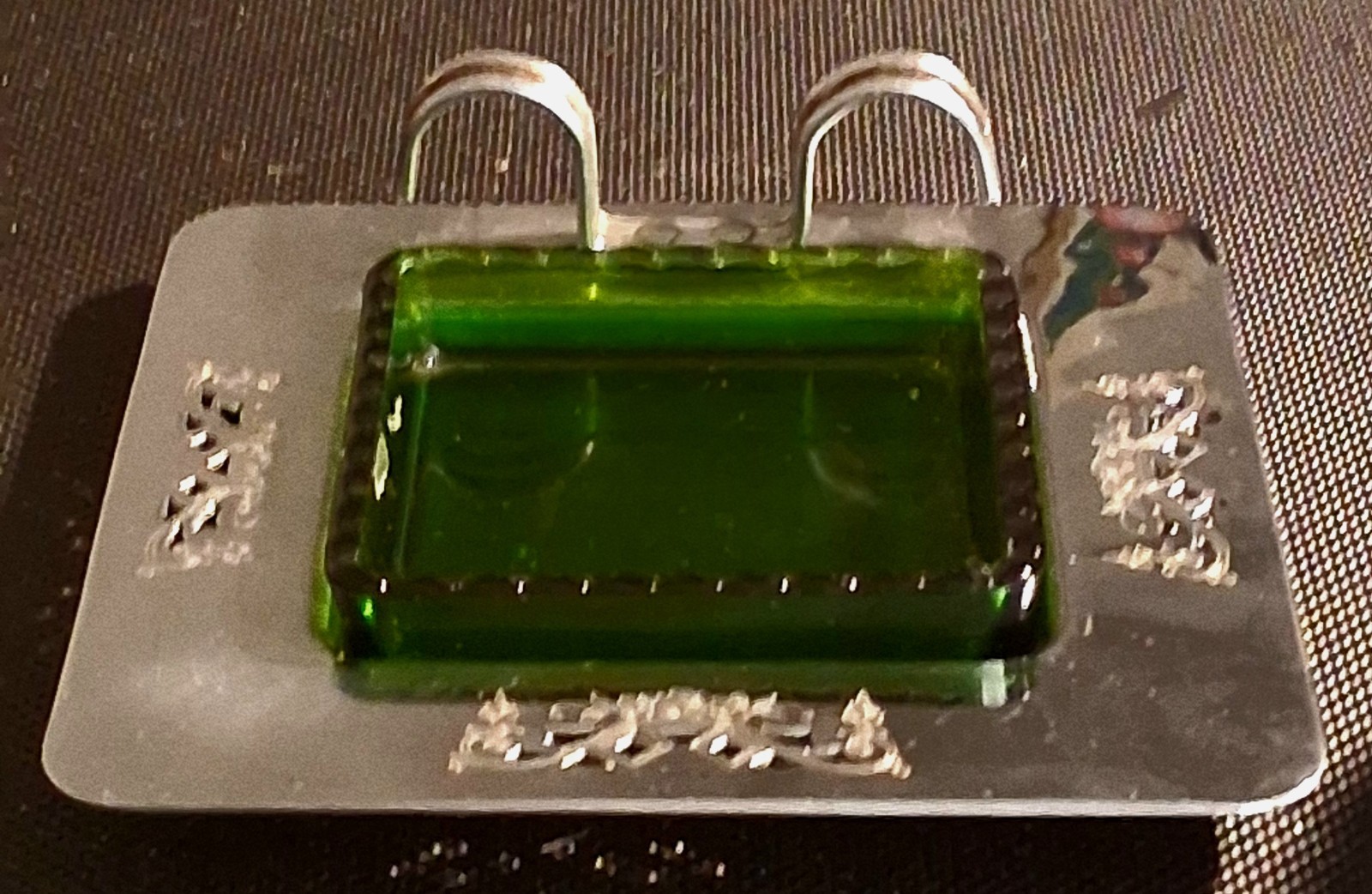 1930’s Green Krome Kraft MARKED Butter Dish Farber Bros Glass Dish Knife Holder