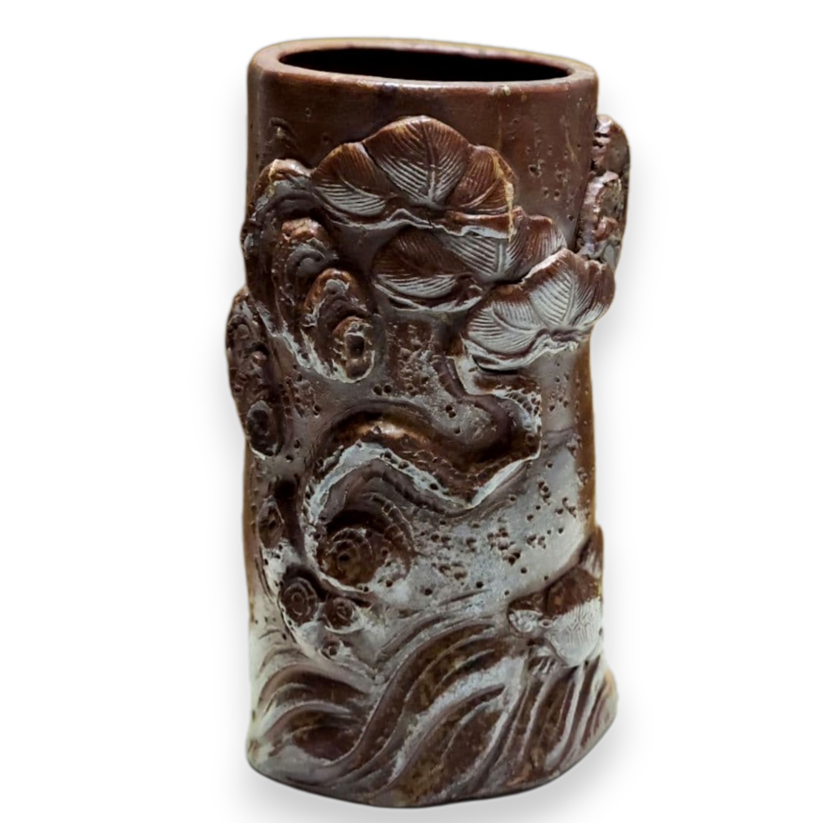 Antique Bizen Pottery Vase Relief Edo 19th Century Japanese Jar Vessel 9.8 inch